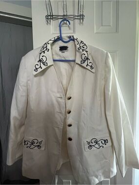 Morgan Miller White Blazer with Black Embroidered Accents